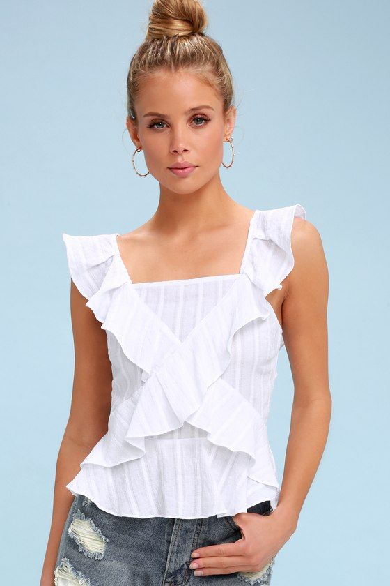 BEHOLD WHITE RUFFLED TOP Petite Looloo