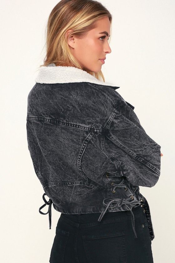JEFFERSON WASHED BLACK SHERPA DENIM JACKET Petite Looloo